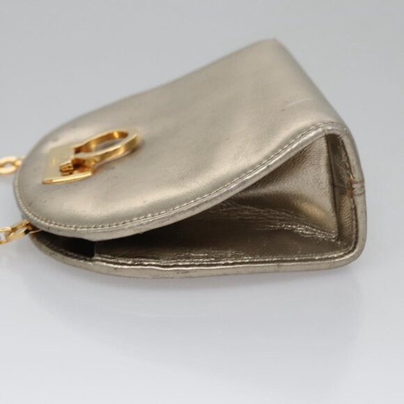 Salvatore Ferragamo Gancini Chain Shoulder Bag Leather Silver Gold Auth BD416 - Picture 4 of 14